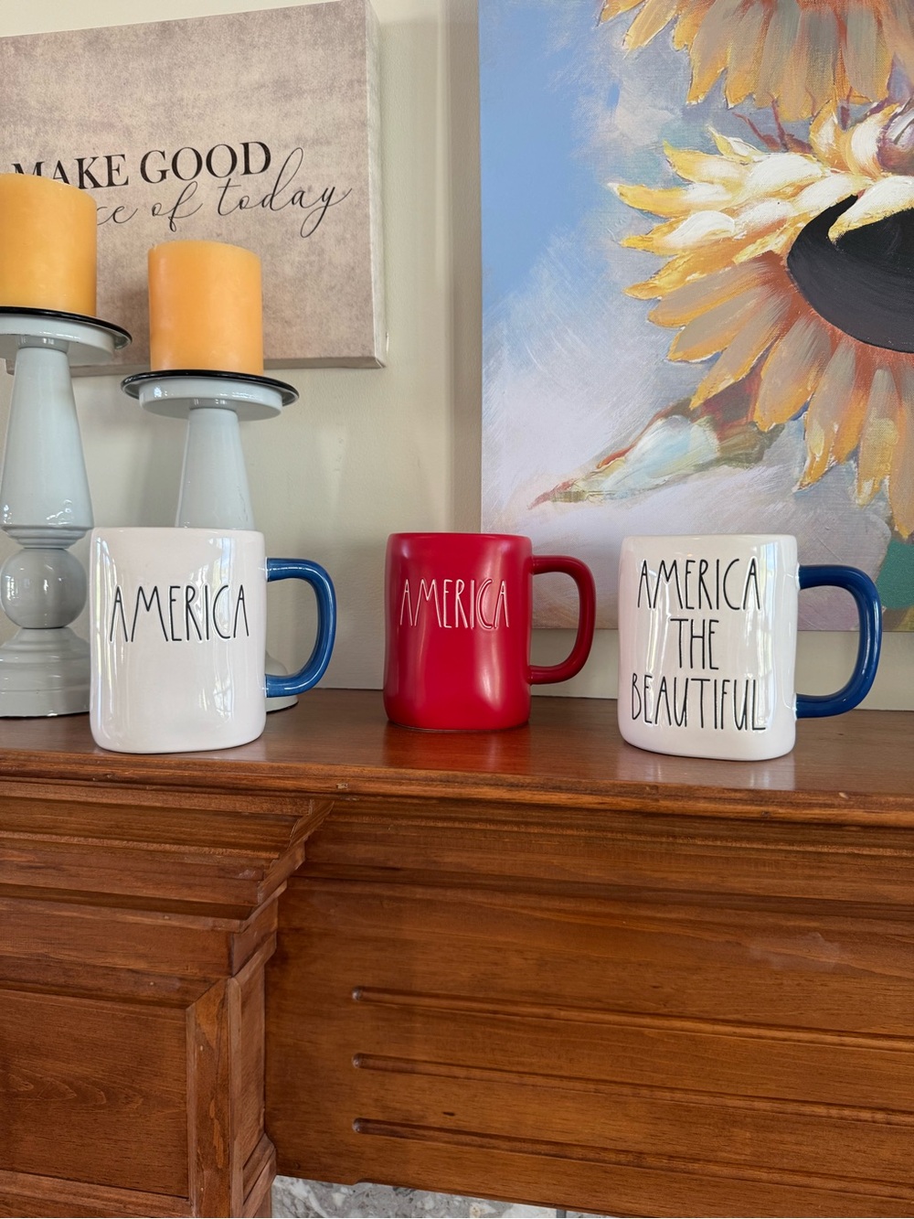 RAE DUNN “PATRIOTIC COFFEE CERAMIC MUG “ BUNDLE SET 3 NEW